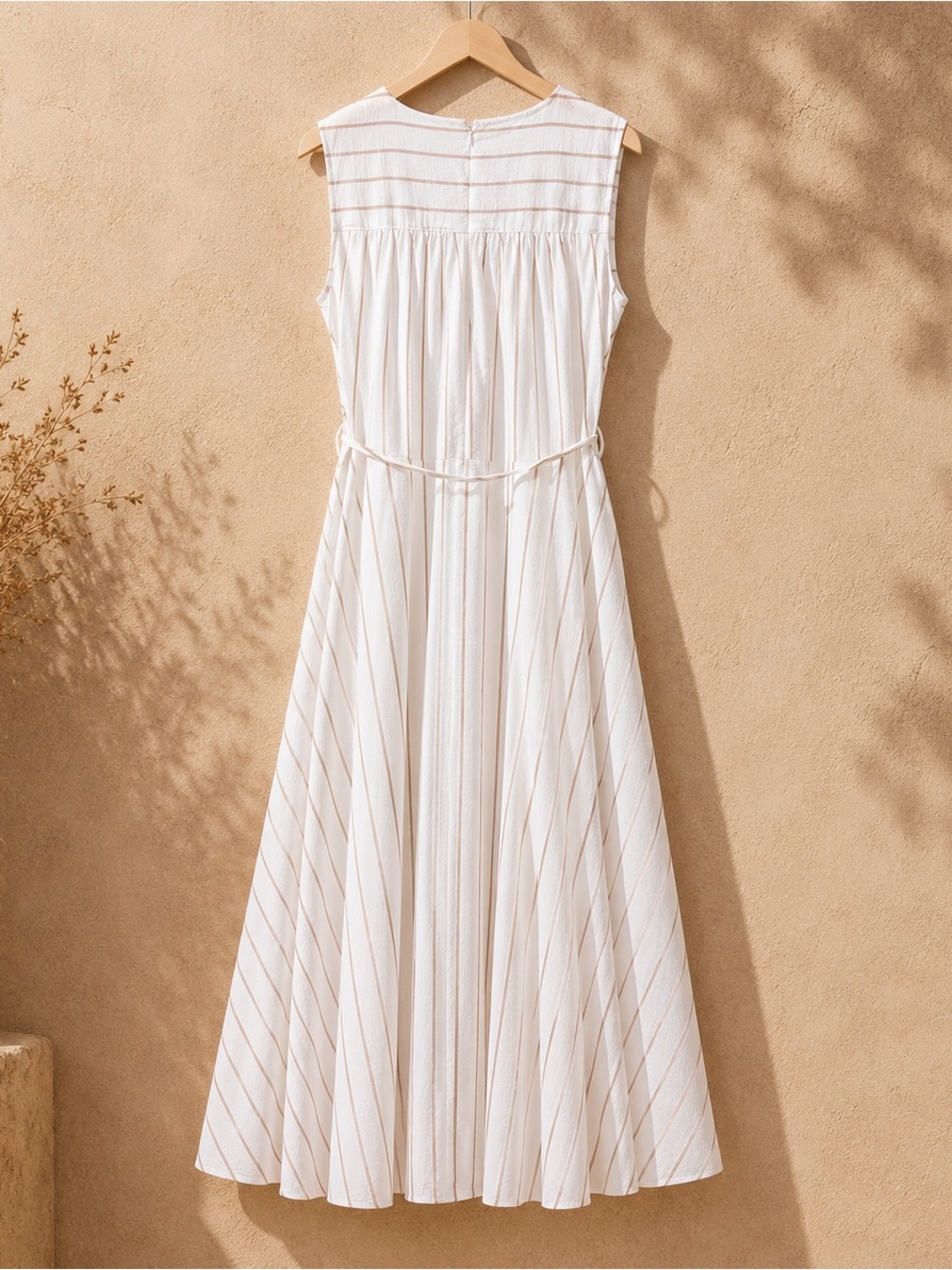 Calvin Klein Cream and White Striped Wrap Midi Dress - Picture 8 of 9